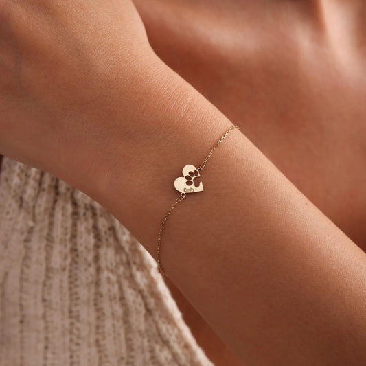 Pulsera personalizada con nombre y huella de corazón