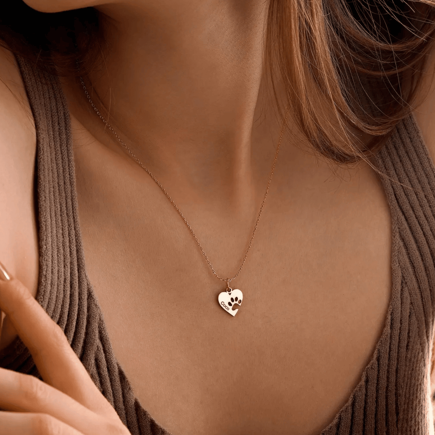 Collar personalizado con nombre y huella de corazón